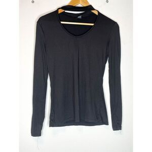 Black‎ Long Sleeve Top Mock Neck Cut Out V Neck Fitted Blouse Small